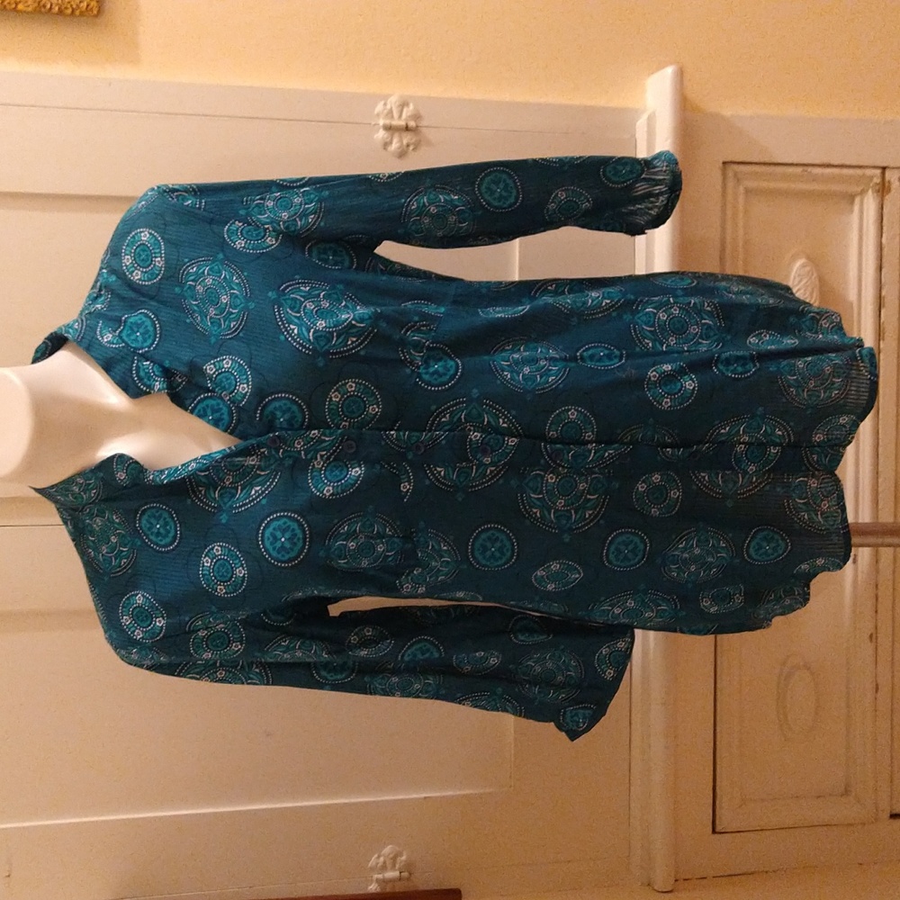 Christopher and Banks turquoise print cotton top Sz XL - Picture 1 of 10